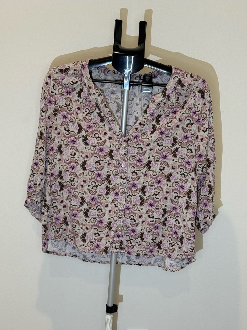 Z Supply Floral Button-Front Shirt - Light Pink & Brown